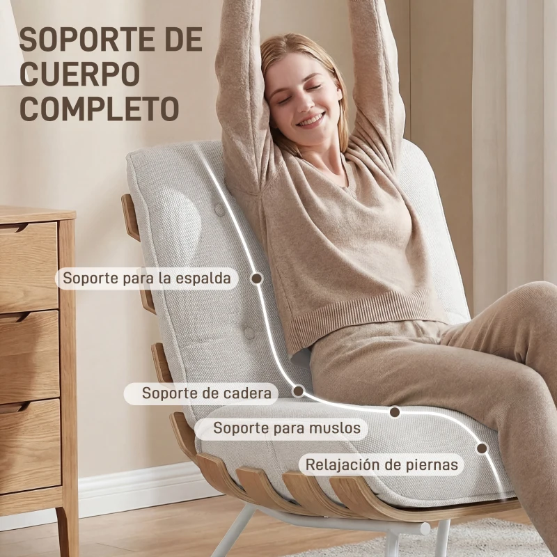 HOMCOM Butaca de Salón Tapizada en Lino con Asiento Acolchado Soporte con Listones Estructura de Acero Crema