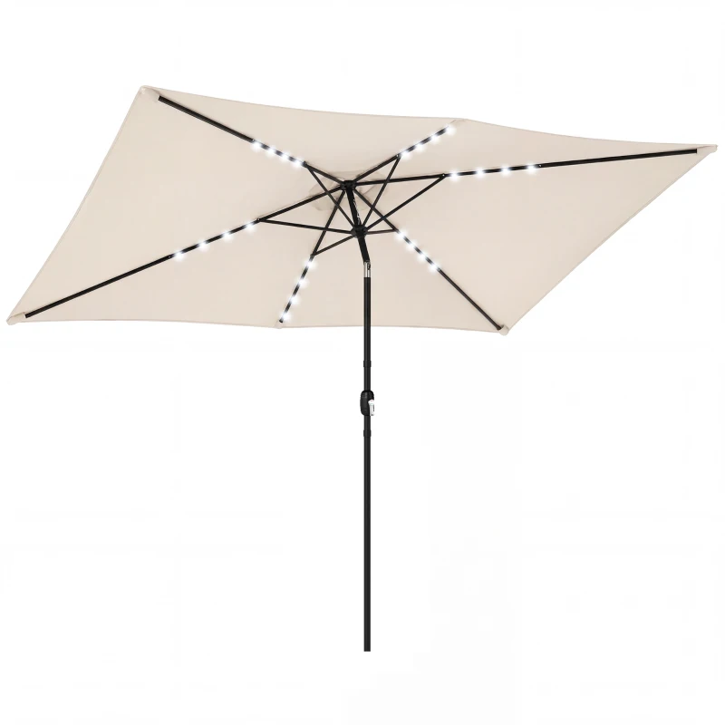 Outsunny Sombrilla de Jardín con 24 Luces LED Solares Dosel Inclinable Poste Metálico 2,9x2,5 m Crema