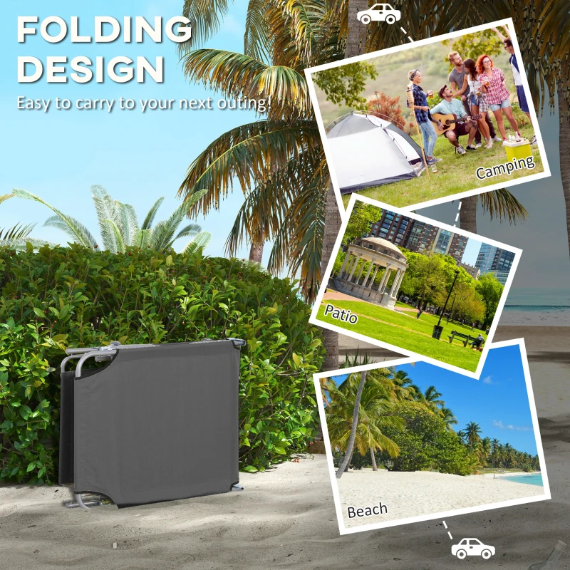 Outsunny Folding Sun Lounger Set of 2 with Canopy, Reclining Sunbed with 4-Position Adjustable Backrest, 600D Oxford Cloth, Portable Garden Lounger Recliner Chair for Beach, Camping, Patio, Grey