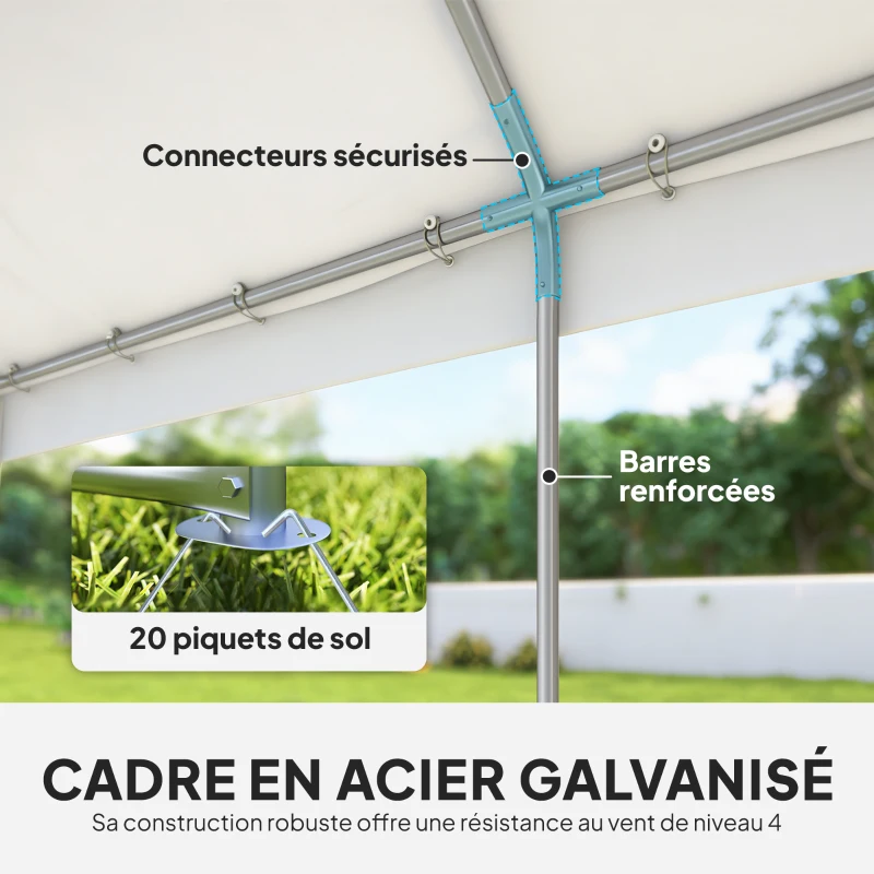 Outsunny Tente de Réception Barnum Structure Acier Galvanisé Barres de Renfort 4 Parois Latérales Fenêtres UPF 30+ 4x6m Blanc