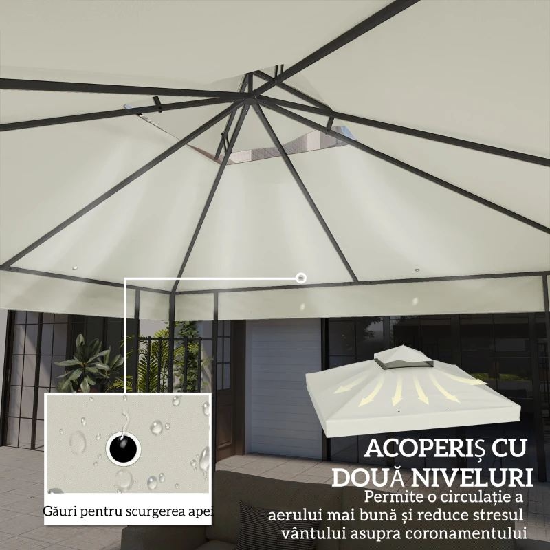 Outsunny invelis de inlocuire pentru Pergola de Gradina cu Doua Nivele si Orificii de Drenaj, 300x300 cm, Alb Crem