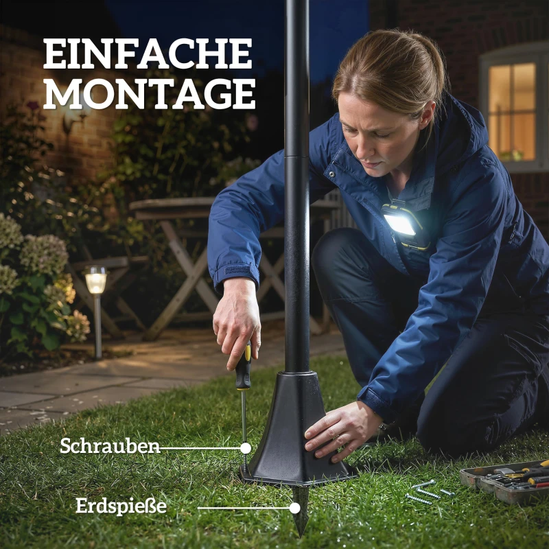 Outsunny Solar Laterne 2er-Set Stehleuchte 180cm Höhenverstellbar mit 2 Helligkeitsmodi Lichtsensor Schalter, IP44