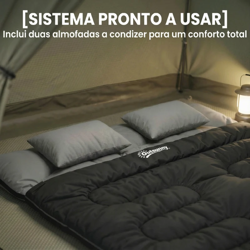 Outsunny Saco-Cama Duplo para Adultos Tamanho Queen para 2 Pessoas com 2 Almofadas e Bolsa de Transporte Preto