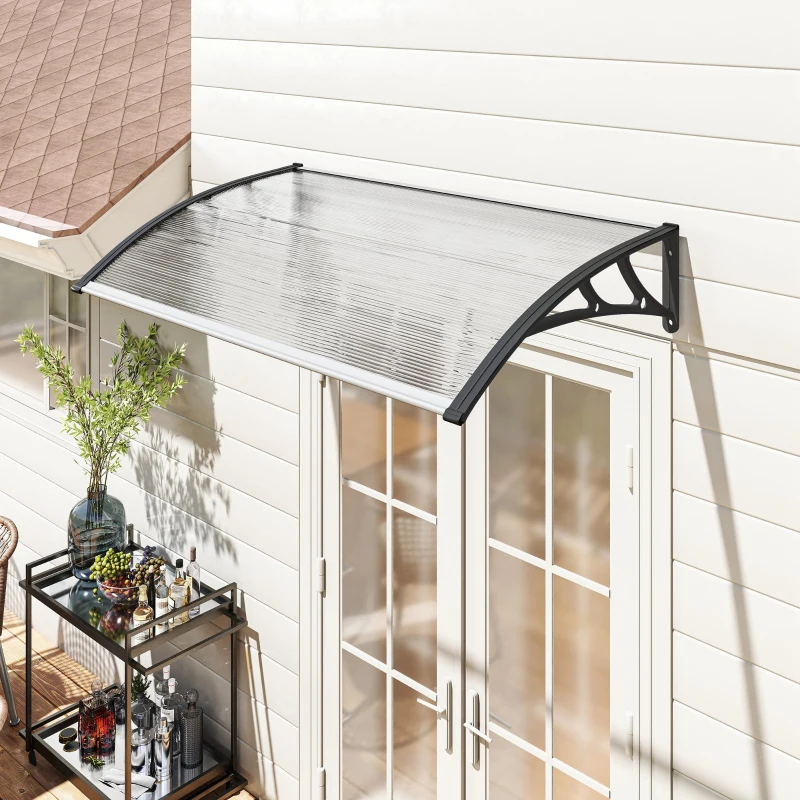 Outsunny Marquesina para Puertas y Ventanas 110x60 cm con Paneles de Policarbonato Regleta de Aluminio Transparente