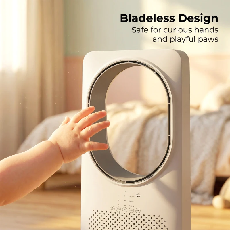 HOMCOM Bladeless Tower Fan for Bedroom, 36dB Standing Cooling Fan with Oscillating, 3 Speeds, 3 Modes, 15H Timer, White