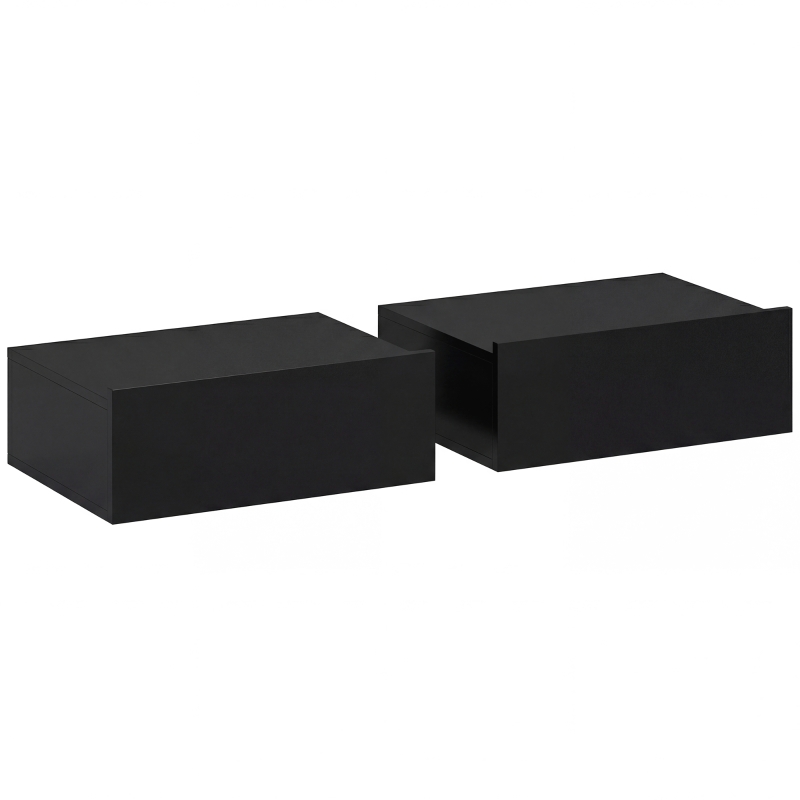HOMCOM Lot de 2 tables de chevet murales, tables de nuit suspendues avec tiroir coulissant, 40 x 30 x 15 cm, noir