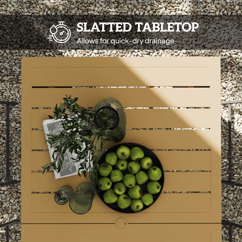 Outsunny Garden Dining Table for 6 with Parasol Hole, Rectangle Outdoor Garden Table with Slatted Metal Top, Steel Frame, Brown