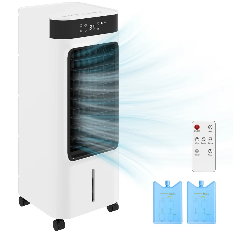 HOMCOM Climatizator Evaporativ 3 în 1 cu Rezervor de 7 L Oscilație 48° 3 Viteze 3 Moduri Temporizator 24h Alb