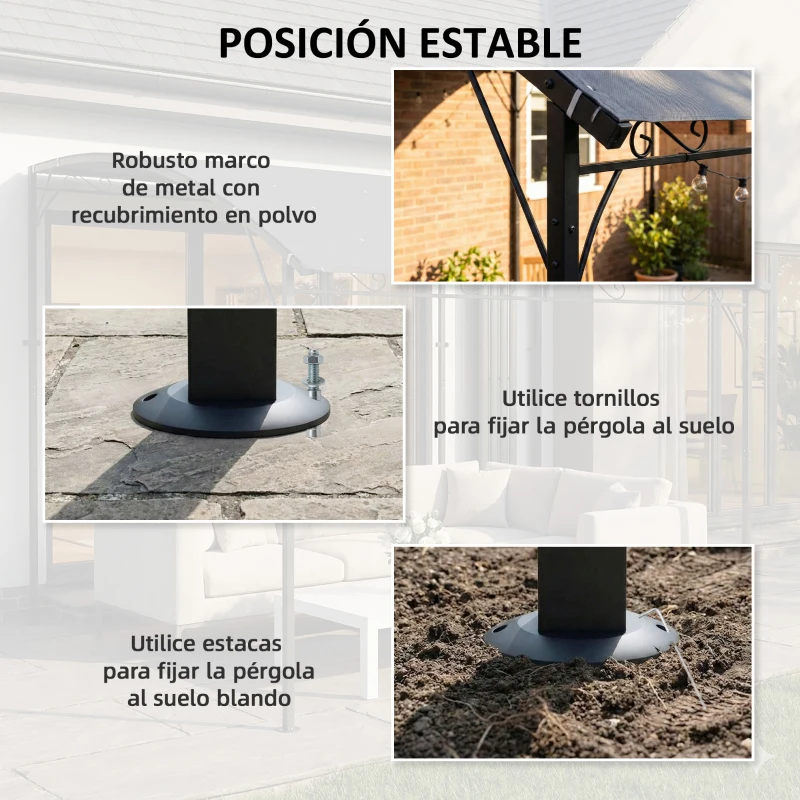 Outsunny Pérgola de Pared 2,8x3,8 m con Techo Inclinado Orificios de Drenaje y Estructura Metálica Gris