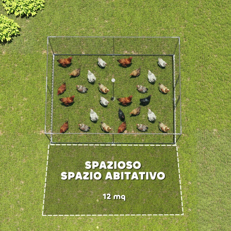 PawHut Pollaio per Galline da Esterno con Tetto e Serrature, in Acciaio Zincato, 4x3x2 m, Argento