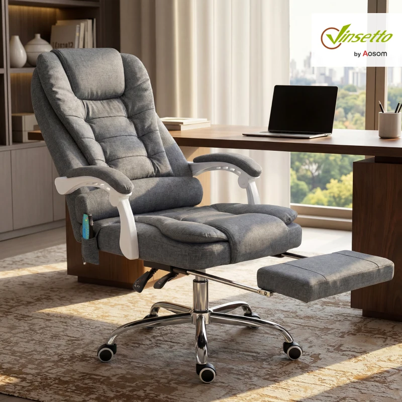 Vinsetto Heated 6 Points Vibration Massage Executive Office Chair Adjustable Swivel Ergonomic High Back Desk Chair Recliner with Footrest Grey(m-10)