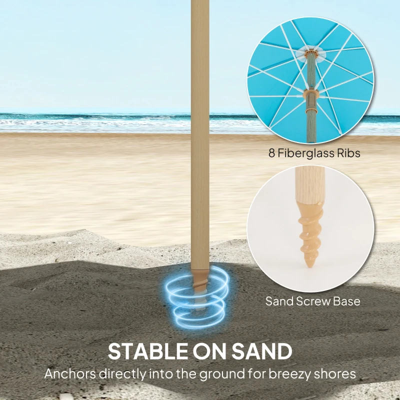 Outsunny 1.7 m Beach Umbrella with Sand Anchor, 30° Tilting Fringed Beach Garden Parasol with Adjustable Height, Grey