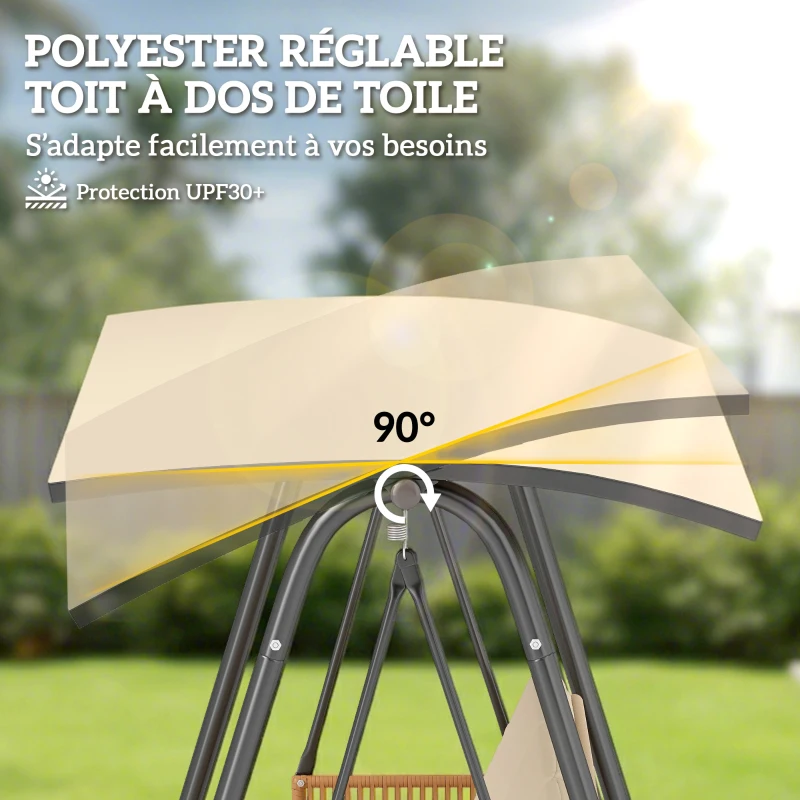 Outsunny Balancelle de Jardin Banc Suspendu Extérieur 3 Places Structure Acier Robuste 360kg Coussin Grand Confort 7cm Sable