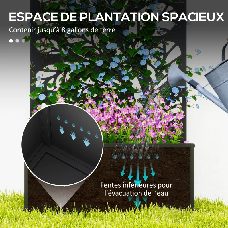 Outsunny Jardinière avec brise-vue paravent treillis pour Plante Grimpante, bac à Fleurs - dim. 61L x 23l x 113H cm