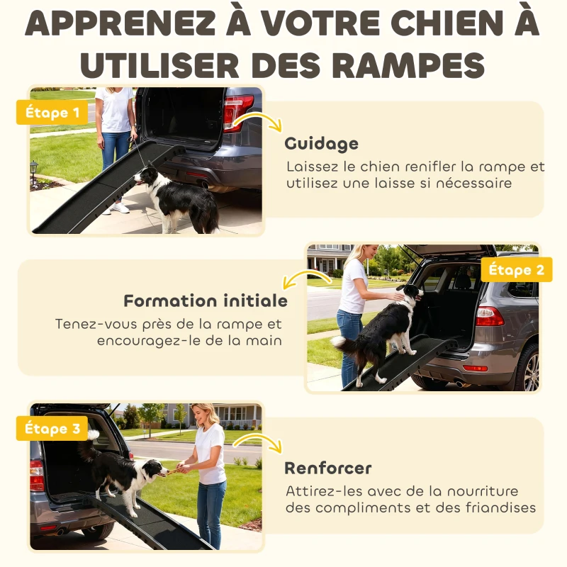 PawHut Rampe pliable pour chiens, escalier pour chien en PP avec pente douce et surface antidérapante, 155x38,5x15,5cm, noir