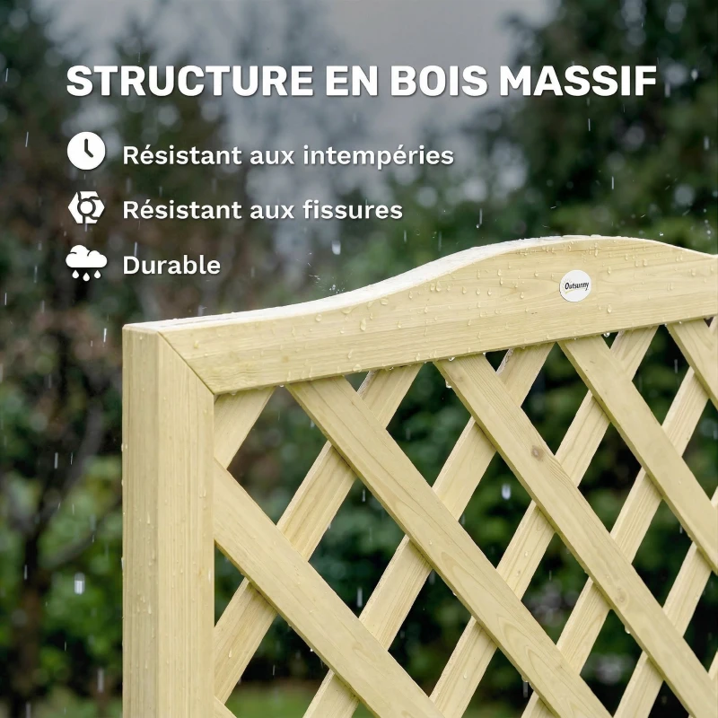 Outsunny Jardinière avec Treillis Carré Potager Bois Pliable Double Bac à Fleurs pour Plantes Grimpantes 73 x 70 x 170 cm Naturel