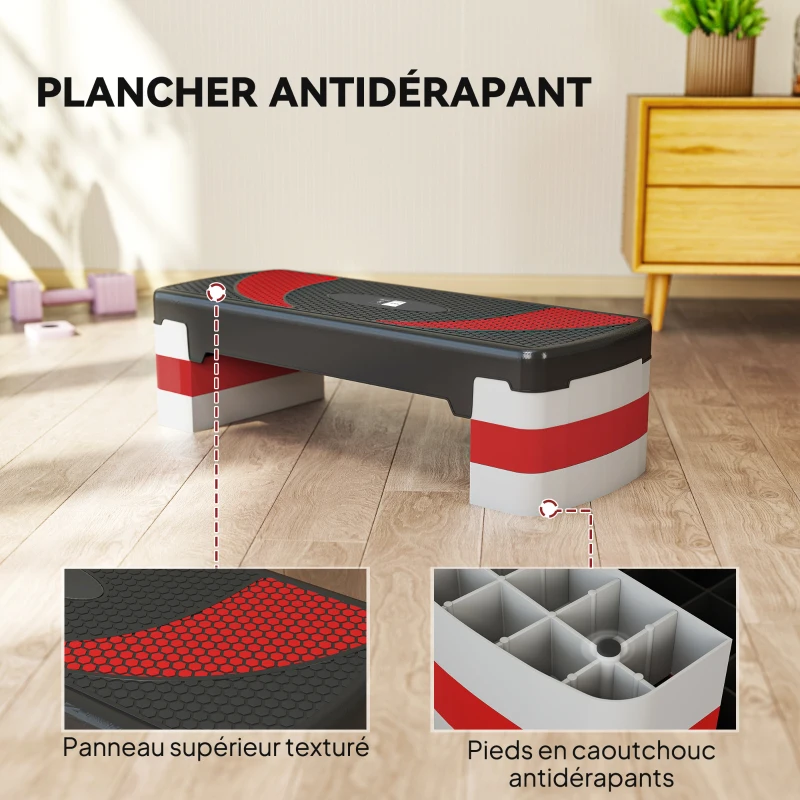 Stepper Fitness Aerobic - Aosom.fr x FFHandball - hauteur reglable surface antiderapante 80 x 31 x 20 cm noir gris clair