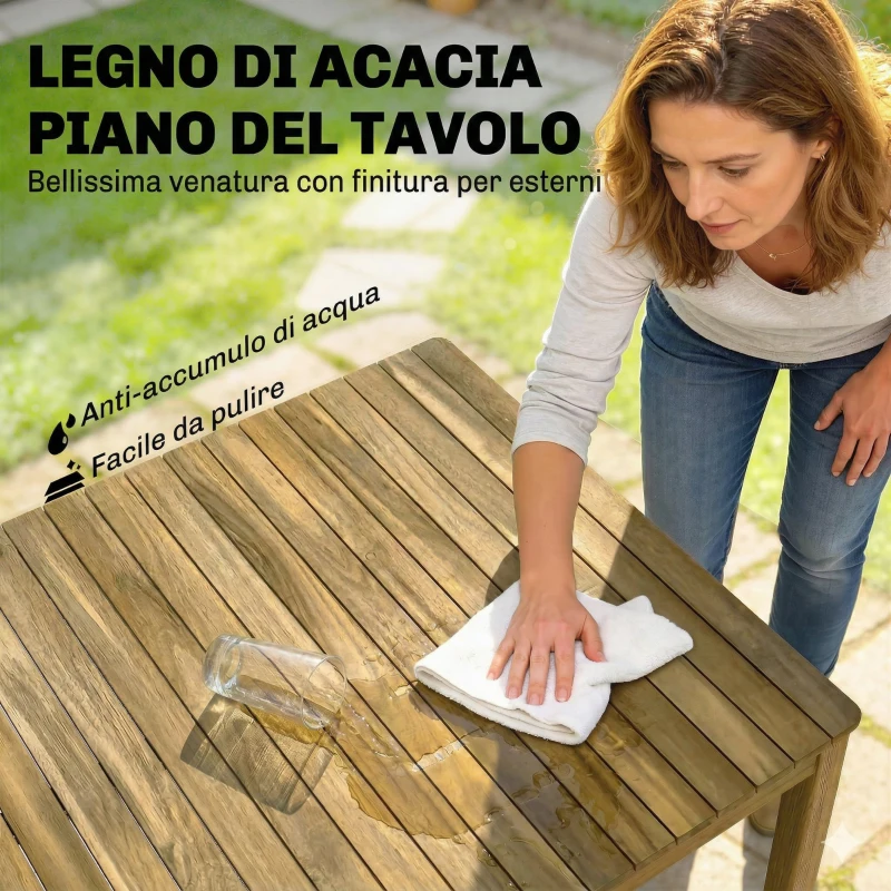 Outsunny Set da Pranzo da Giardino 5 Pezzi, Tavolo e Sedie per 4 Persone, Teak