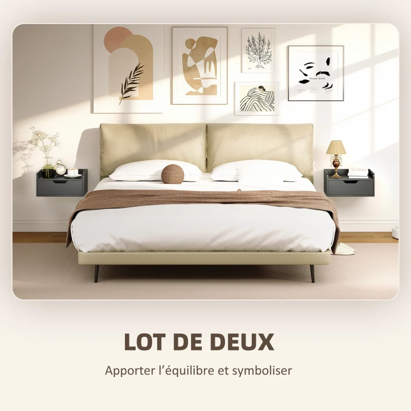 HOMCOM Lot de 2 tables de chevet murales tables de nuit suspendues tiroir plateau aspect bois dim. 40L x 30l x 19,5H cm