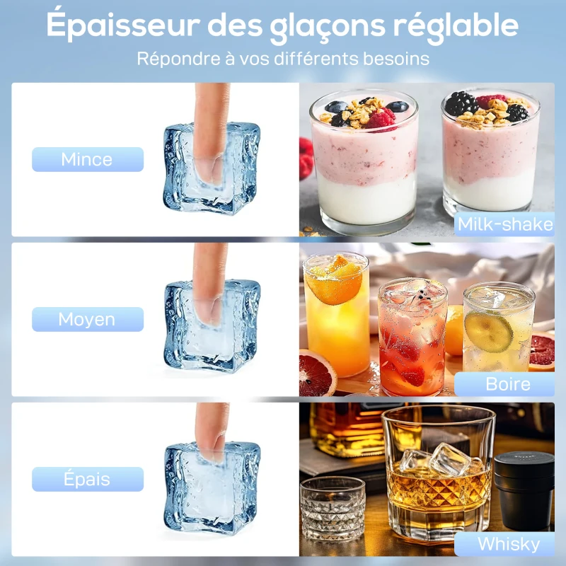 HOMCOM Machine à glaçons commerciale 36 kg/24h, acier inoxydable, ice maker, capacité 7,5 kg, 36 cubes par 10 minutes,