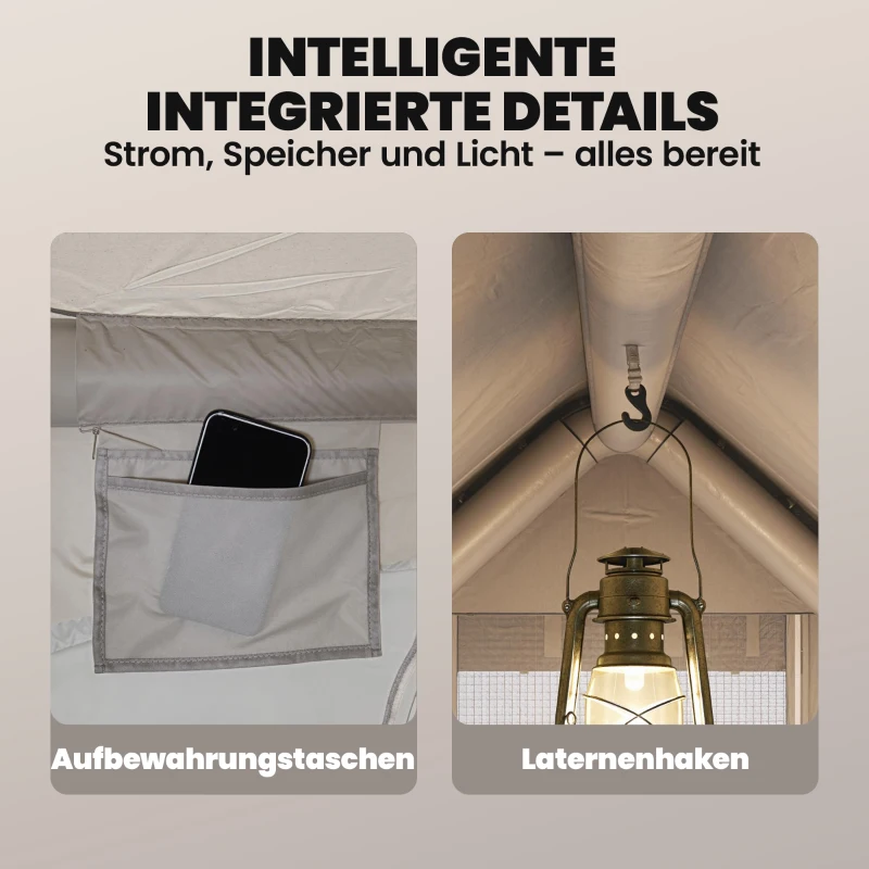 Outsunny Aufblasbares Zelt 5-8 Personen Schneller Aufbau 5000 mm Wasserdicht & Winddicht mit Luftpumpe Kaminöffnung Dachfenster