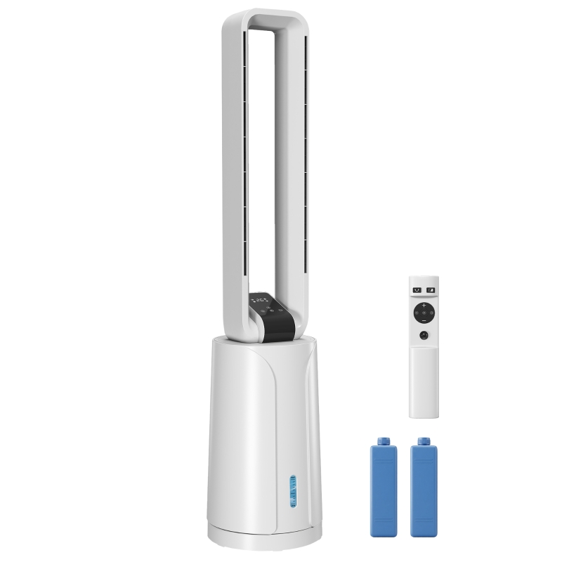 HOMCOM Enfriador de Aire 3 en 1 con Depósito de 1,7L Modos Ajustables Temporizador Control Remoto 24,7x24,7x109,5 cm Blanco