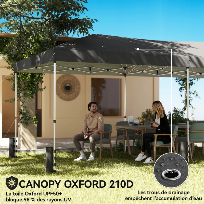 Outsunny Tonnelle de jardin 3 x 6 m pop up tonnelle pliante réglable en hauteur protection UV50+ montage facile gris foncé