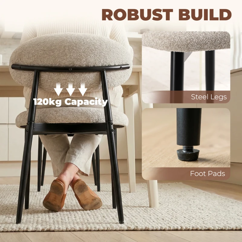 HOMCOM Eetkamerstoelen gestoffeerd keukenstoelen met stalen poten Beige