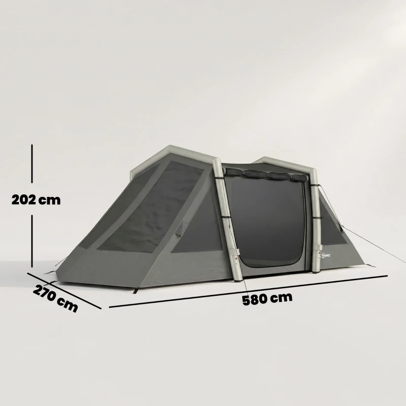 Outsunny Tenda gonfiabile 4 persone oscurante con 2 camere, 580 cm, Grigio scuro