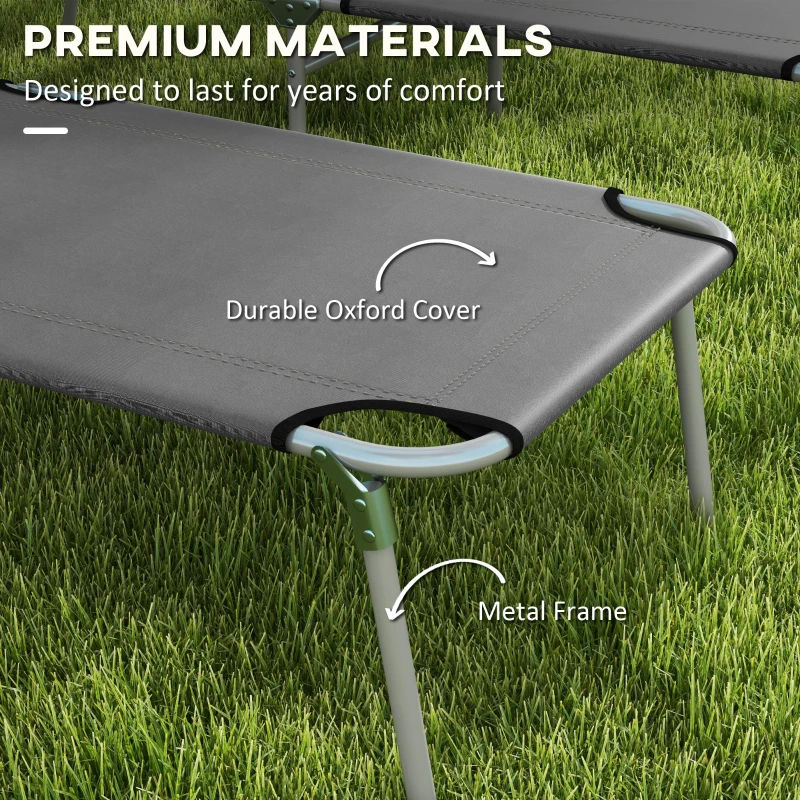 Outsunny Folding Sun Lounger Set of 2 with Canopy, Reclining Sunbed with 4-Position Adjustable Backrest, 600D Oxford Cloth, Portable Garden Lounger Recliner Chair for Beach, Camping, Patio, Grey