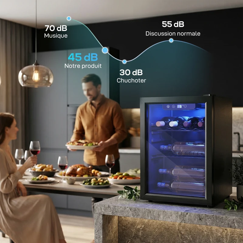 HOMCOM Cave à vin 16 bouteilles 48L, réfrigérateur à vin et boissons avec température réglable 4-16 °C, porte réversible, noir