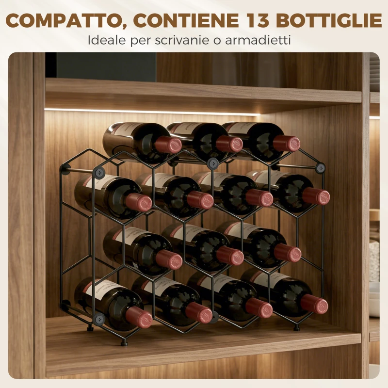 HOMCOM Portabottiglie Design Geometrico a Nido d'Ape, Nero