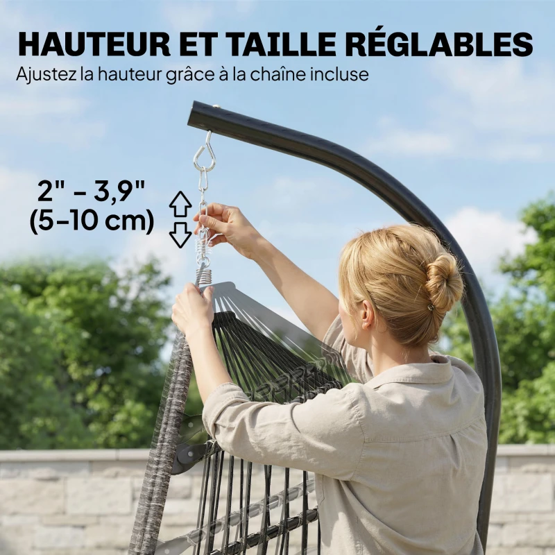 Outsunny Fauteuil suspendu avec support, chaise suspendue pliante avec repose-pieds rétractable, gris clair