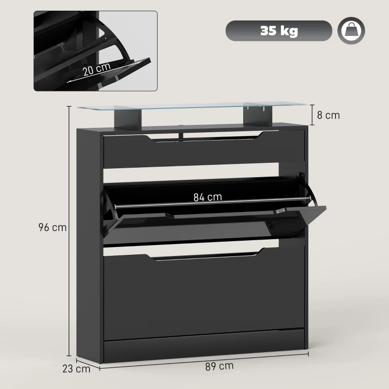HOMCOM Dulap pentru pantofi, 2 uși rabatabile, 1 sertar glisant, 1 blat, 89x23x96cm, Negru