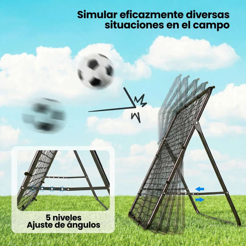 SPORTNOW Red de Rebote Plegable Reboteador de Fútbol Ángulo Ajustable de 5 Niveles con Tubo de Acero 120x73x112 cm Negro