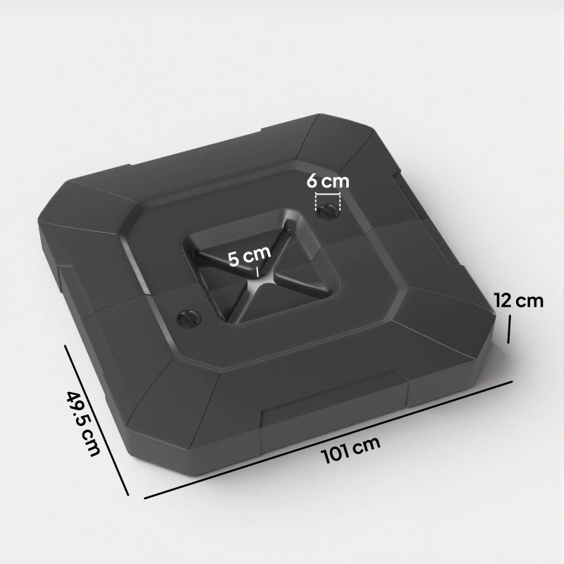 Outsunny Set 2 Pesi Base per Ombrellone a Sbalzo in HDPE Riempibili fino a 105 kg, 101x101x12cm, Nero