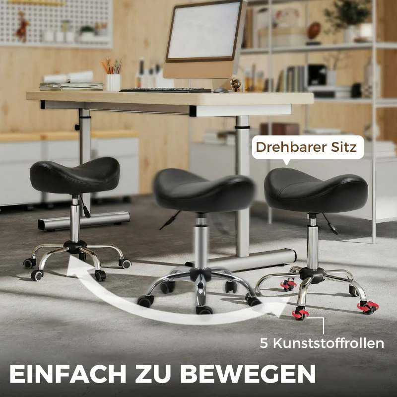 HOMCOM Salonhocker mit Sattelsitz, höhenverstellbar, Kunstleder, 48x48x54-69cm, Schwarz