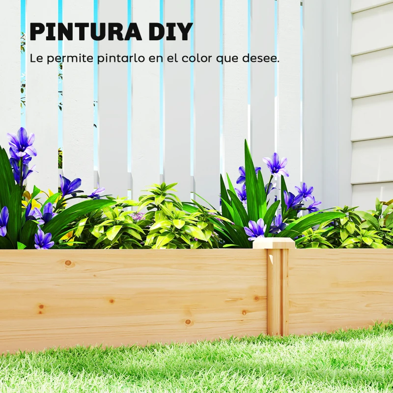 Outsunny Jardinera Elevada de Madera Huerto Urbano para Cultivar Plantas con Divisor y Base Abierta 235x121x26 cm Natural