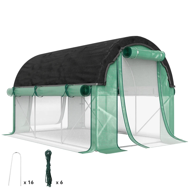 Outsunny Serra a Tunnel 3x2 m con Rete Ombreggiante Extra, Finestre e Ingresso a Zip, in PE e Acciaio, Verde