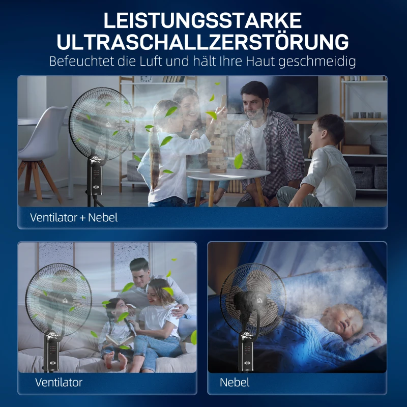 HOMCOM Ventilator mit Wasserkühlung, Luftbefeuchter, 10° Neigbar 70° Oszillierend 3 Geschwindigkeitsstufen 75W, Schwarz