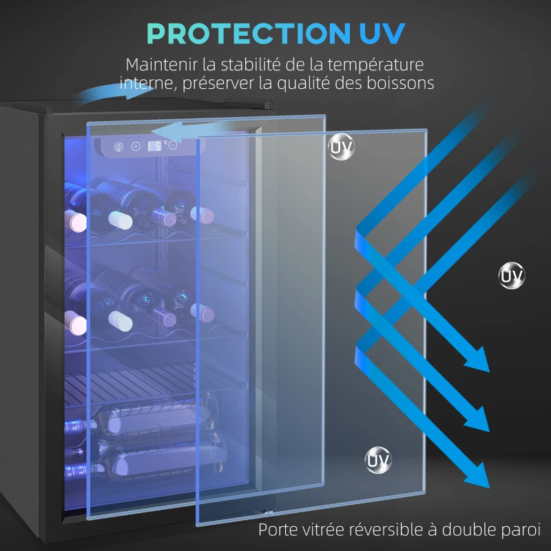 HOMCOM Cave à vin 24 bouteilles 68L, réfrigérateur à vin et boissons avec température réglable 4-16 °C, porte réversible, noir
