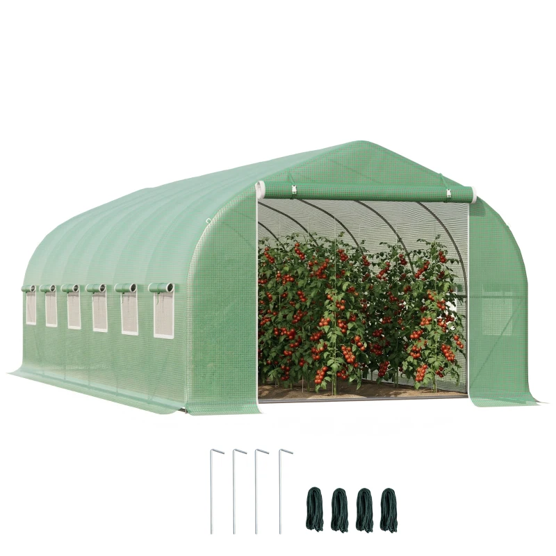 Outsunny Invernadero de Jardín 6x3x2 m con Puerta y 12 Ventanas Enrollables Huerto para Cultivos Plantas Flores Verde