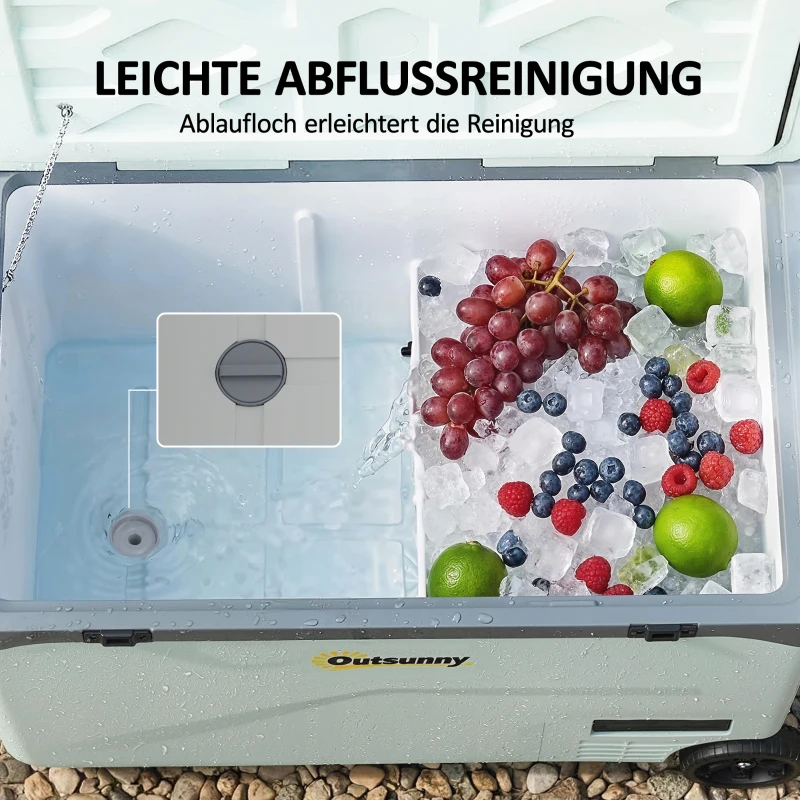 Outsunny 42,5 Liter Kompressor Kühlbox Leise elektrisch Mini Kühlschrank bis -20℃ Kühlbox mit Bluetooth Rolle Griff Handyhalter
