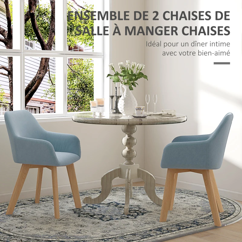 HOMCOM Lot de 2 chaises de salle à manger Fauteuil Assise rembourrée en tissu effet velours Pieds en bois, bleu