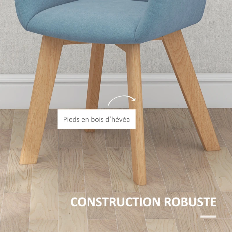 HOMCOM Lot de 2 chaises de salle à manger Fauteuil Assise rembourrée en tissu effet velours Pieds en bois, bleu