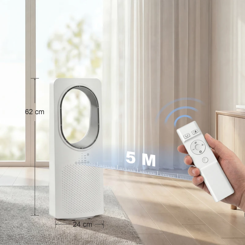 HOMCOM Bladeless Tower Fan for Bedroom, 36dB Standing Cooling Fan with Oscillating, 3 Speeds, 3 Modes, 15H Timer, White