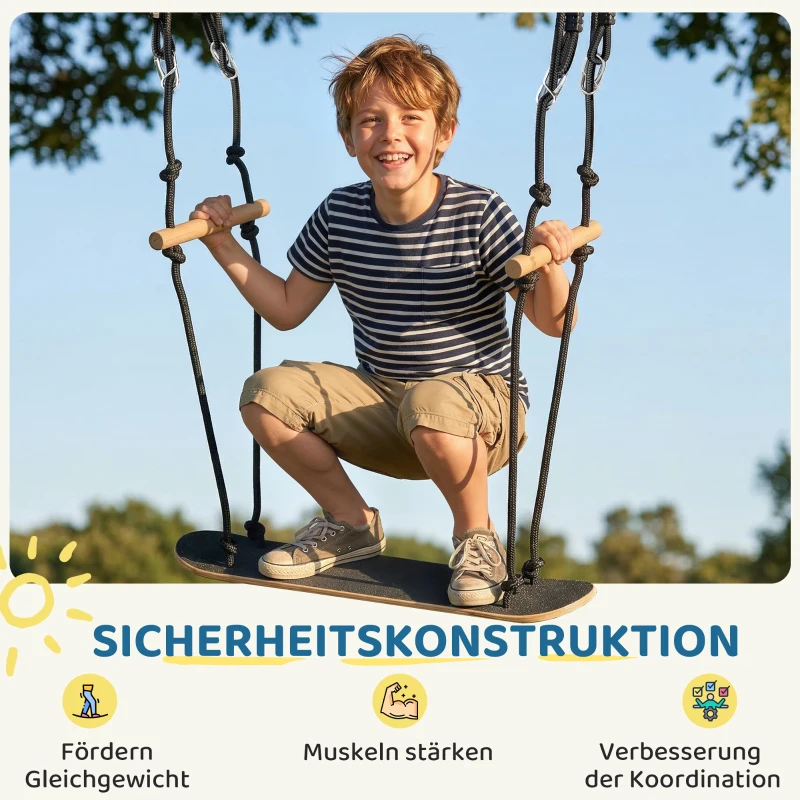 AIYAPLAY Skateboard Schaukel Kinderschaukel mit verstellbarer Höhe, rutschfestem Brett, wetterfestem Seil, Griffen Schwarz