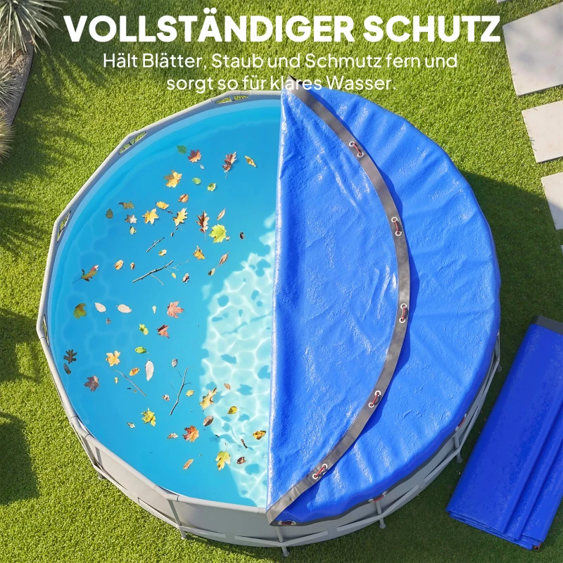 Outsunny Poolabdeckung rund Ø 450 cm staub- und wasserdichte Abdeckplane mit Sicherungsseil Spanner für Sommer & Winter, Blau
