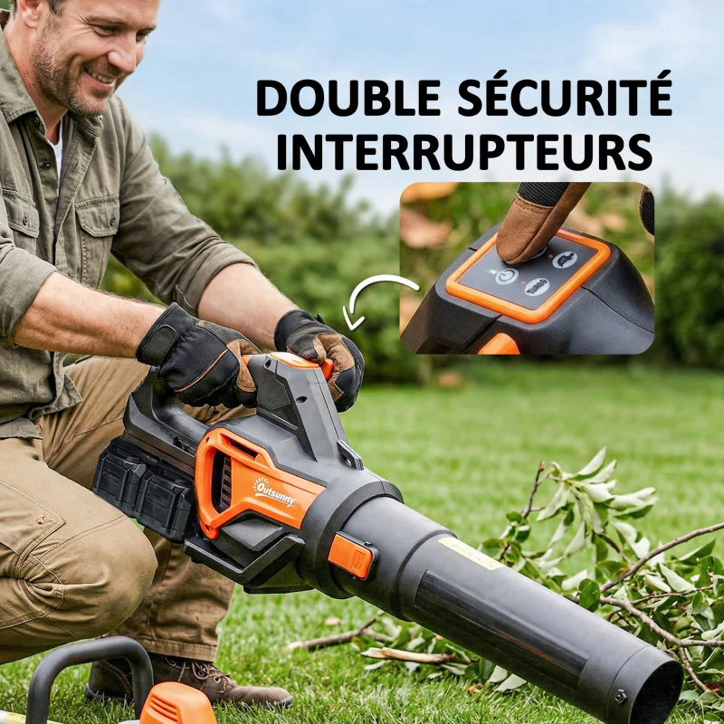 Outsunny Souffleur de Feuilles sans Fil avec Moteur Brushless 900W Batterie 36v (2x4,0Ah) Puissant 15,2 m³/min Orange et Noir