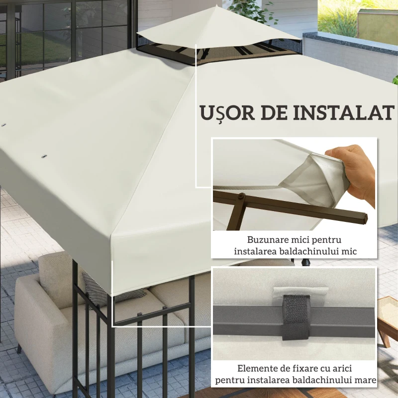 Outsunny invelis de inlocuire pentru Pergola de Gradina cu Doua Nivele si Orificii de Drenaj, 300x300 cm, Alb Crem